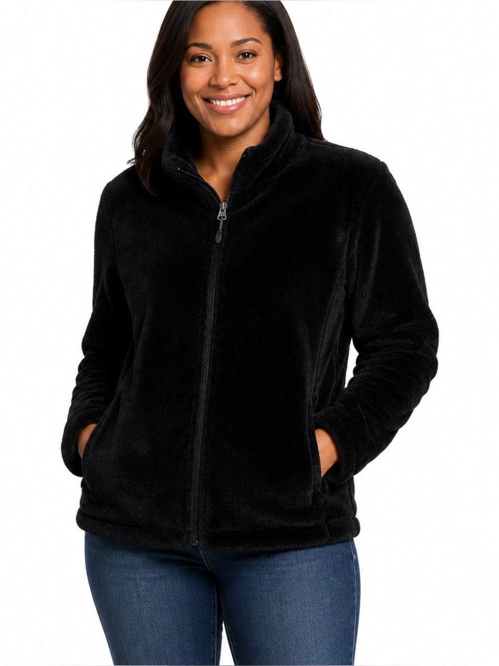 32 Degrees Heat Black Plush Sherpa Full Zip Fleece Jacket Women’s XL
